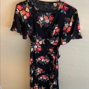 Forever 21 contemporary black floral wrap dress